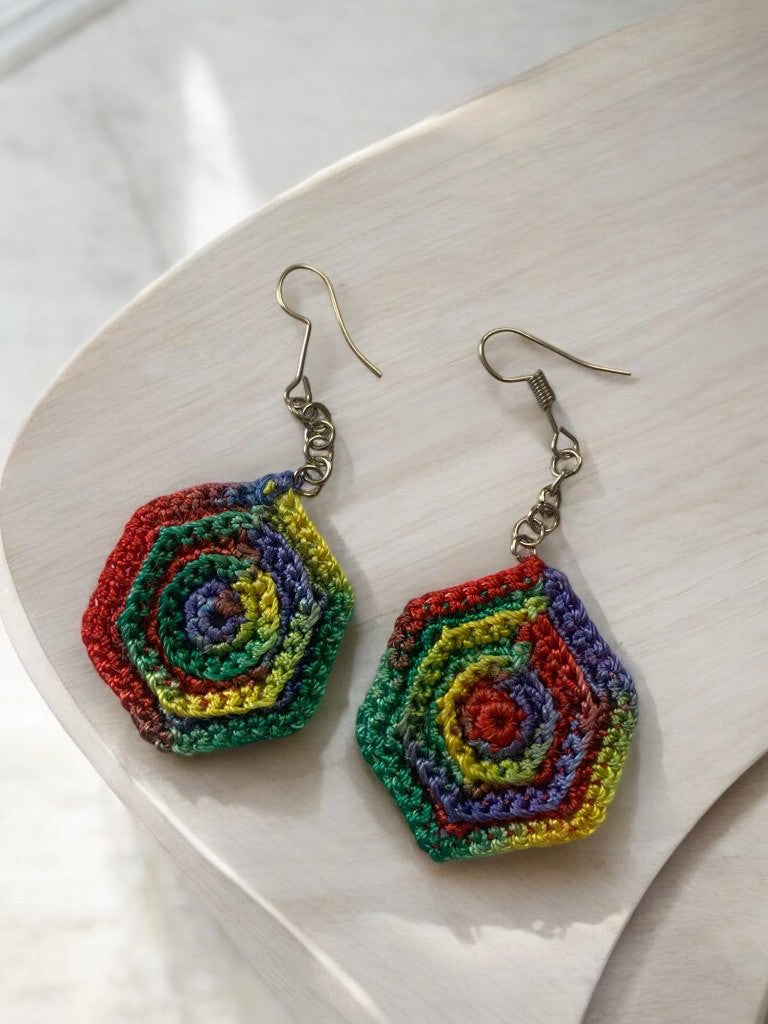Rainbow Hexagon Crochet Earrings | Add a Pop of Color | Ace of Craft