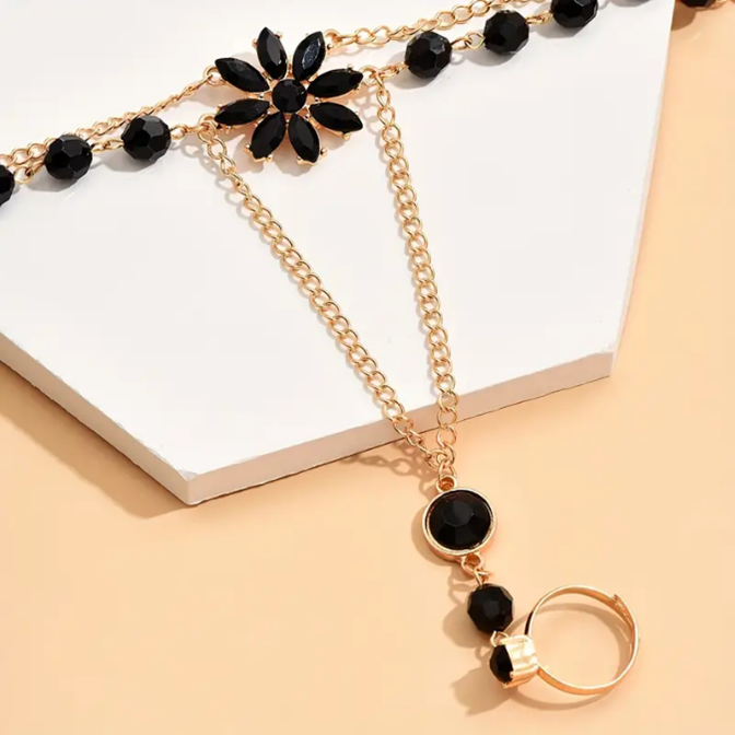 Beaded Flower Bracelet with Ring - Boho Chic Jewelry | Ace of Craft