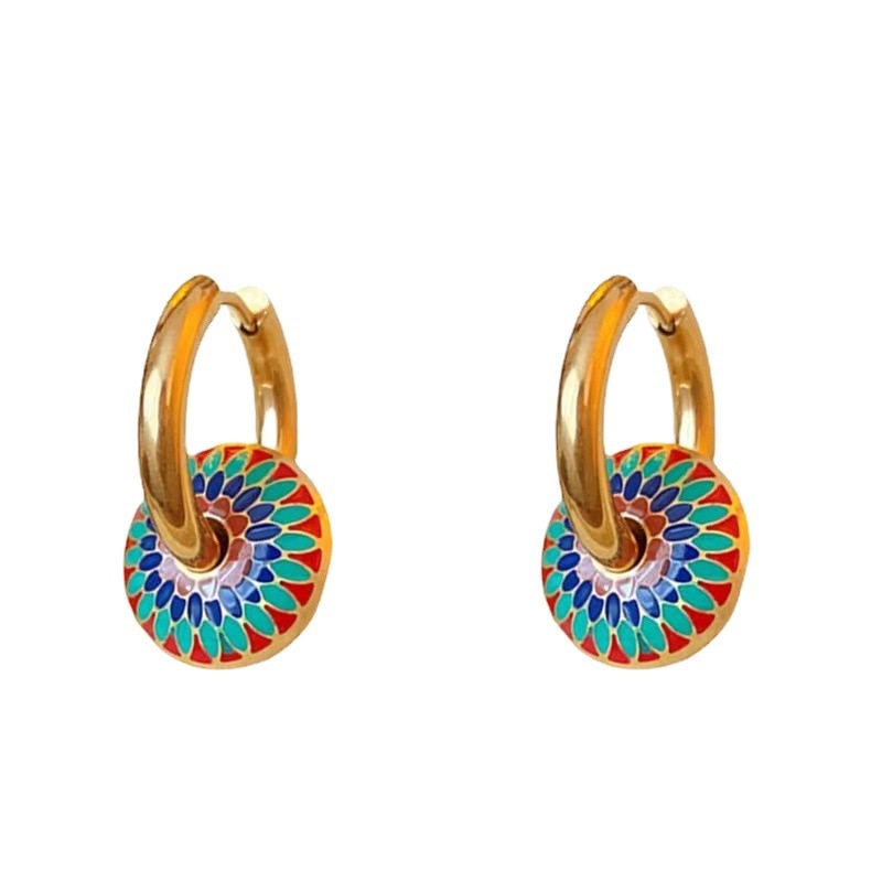 Retro Color Enamel Gold Hoop Earrings - Stylish Fashion Jewelry | Ace of Craft