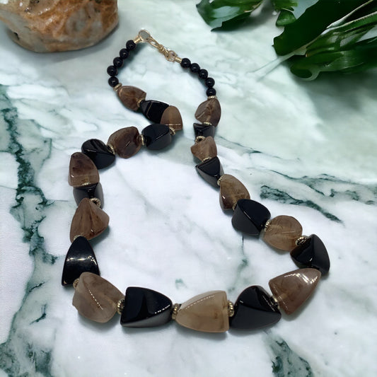 Bohemian Bliss: Brown & Black Bead Necklace for Beachy Vibes | Ace of Craft