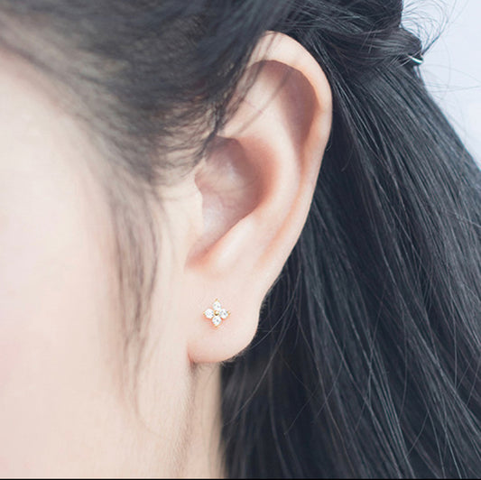 Cubic Zirconia Paved Tiny Flower Stud | Ace of Craft