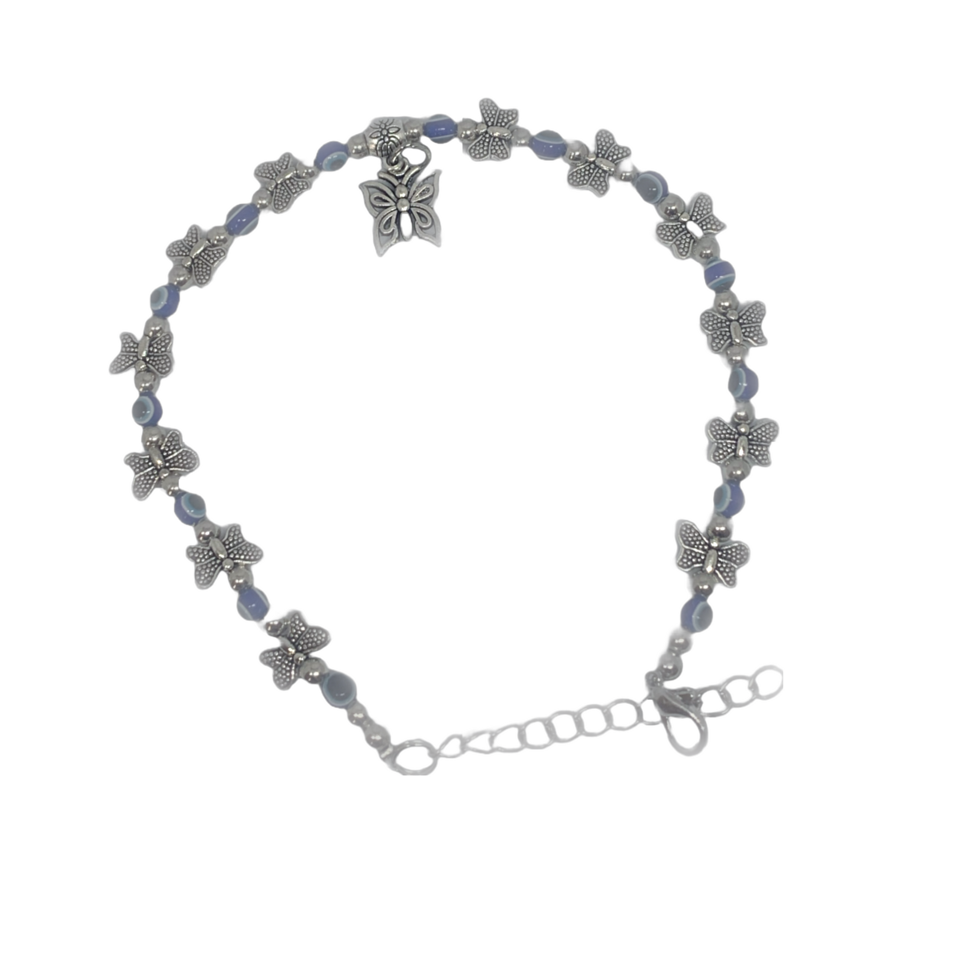 Evil Eye Anklet with Butterfly Oxidized Charms: Ace of Craft