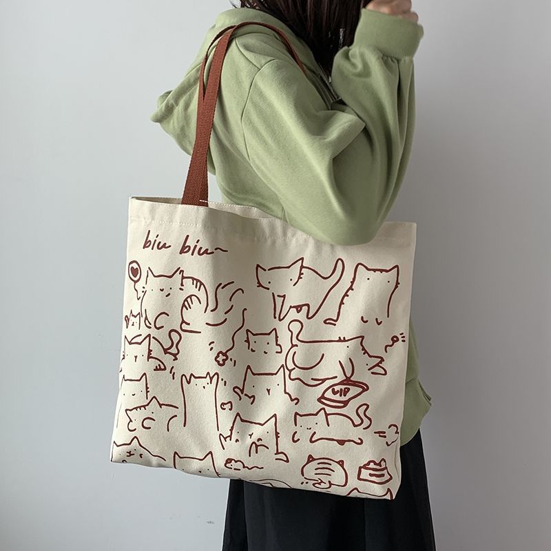 Cute Canvas Tote Bag: Quirky Cat Cartoon | Ace of Craft