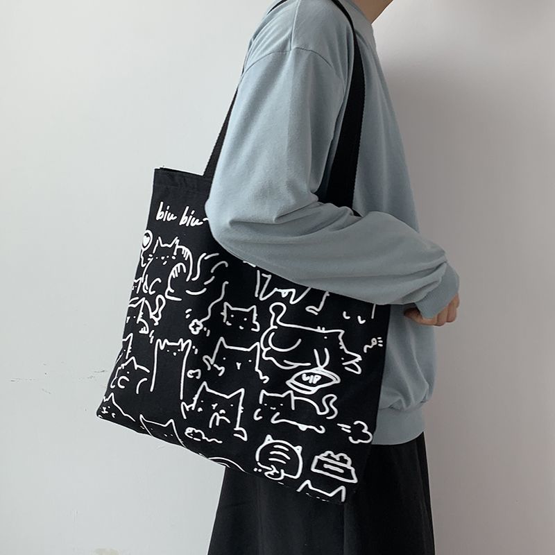 Cute Canvas Tote Bag: Quirky Cat Cartoon | Ace of Craft