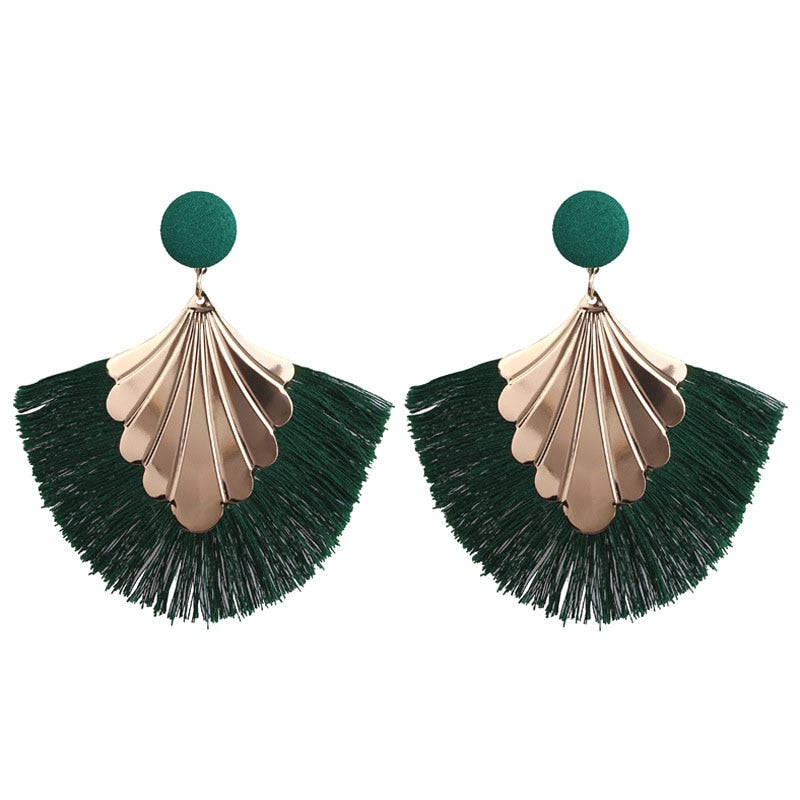 Boho Chic Fan Tassel Earrings: Vintage Statement Style