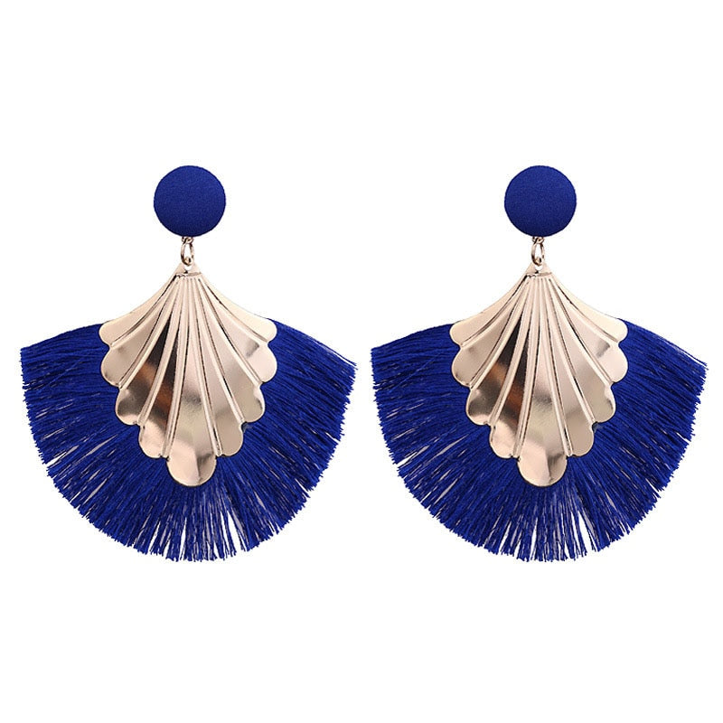 Boho Chic Fan Tassel Earrings: Vintage Statement Style