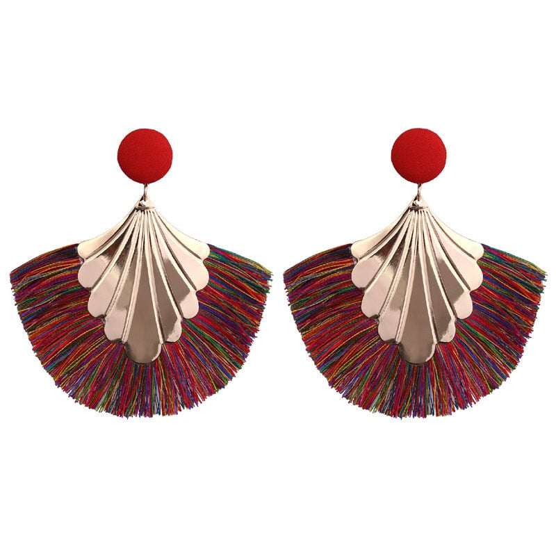 Boho Chic Fan Tassel Earrings: Vintage Statement Style