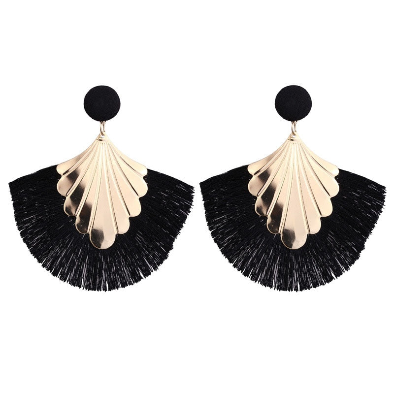 Boho Chic Fan Tassel Earrings: Vintage Statement Style