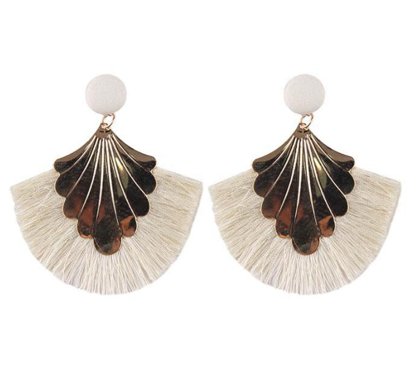 Boho Chic Fan Tassel Earrings: Vintage Statement Style