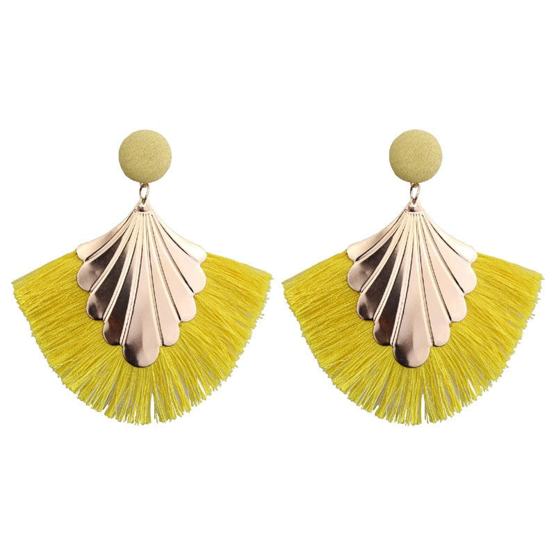 Boho Chic Fan Tassel Earrings: Vintage Statement Style