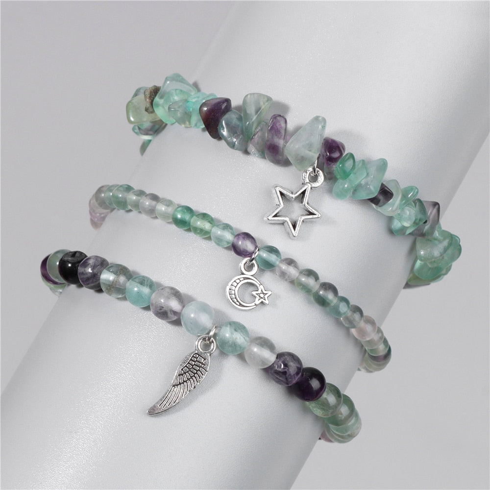 Amethyst Stone Beads Bracelet Set with Pendants