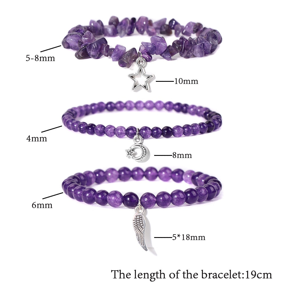 Amethyst Stone Beads Bracelet Set with Pendants