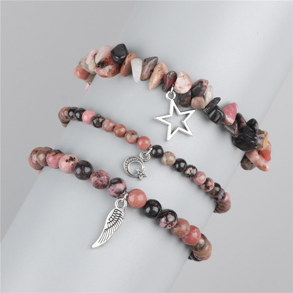 Amethyst Stone Beads Bracelet Set with Pendants