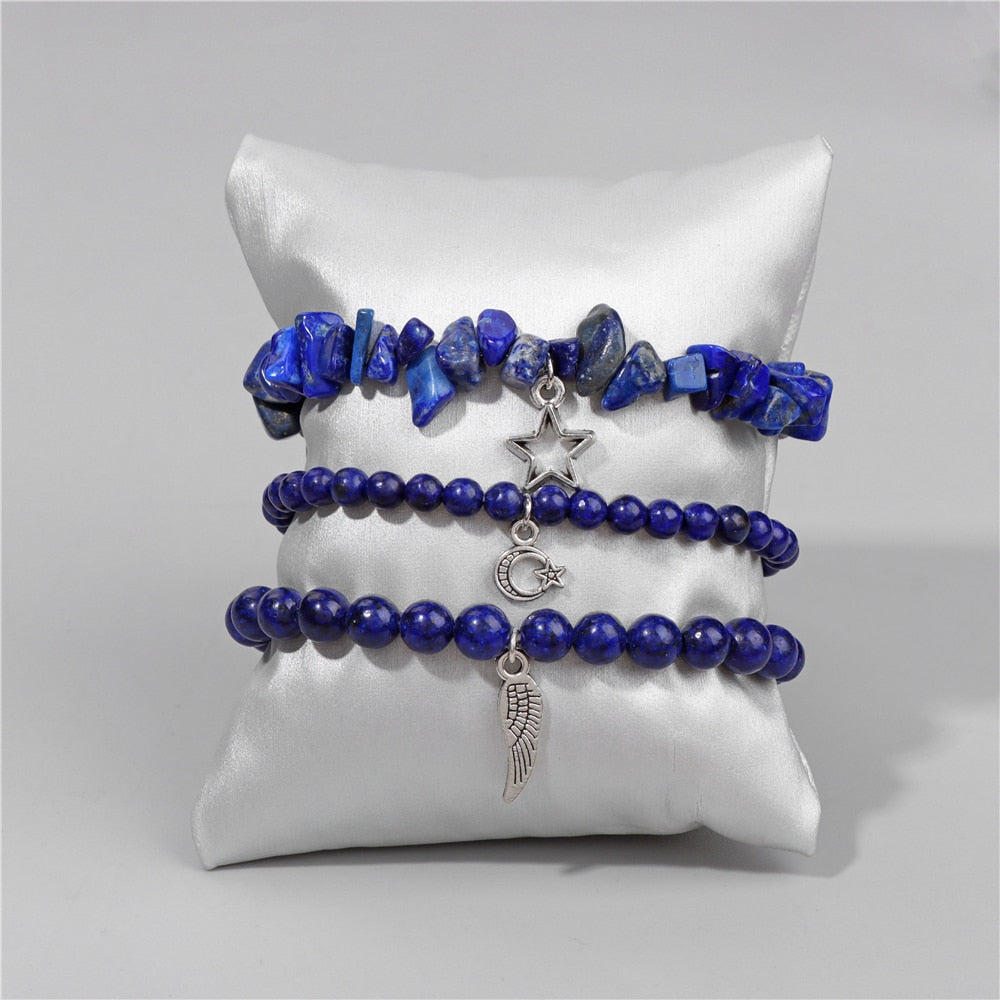 Amethyst Stone Beads Bracelet Set with Pendants