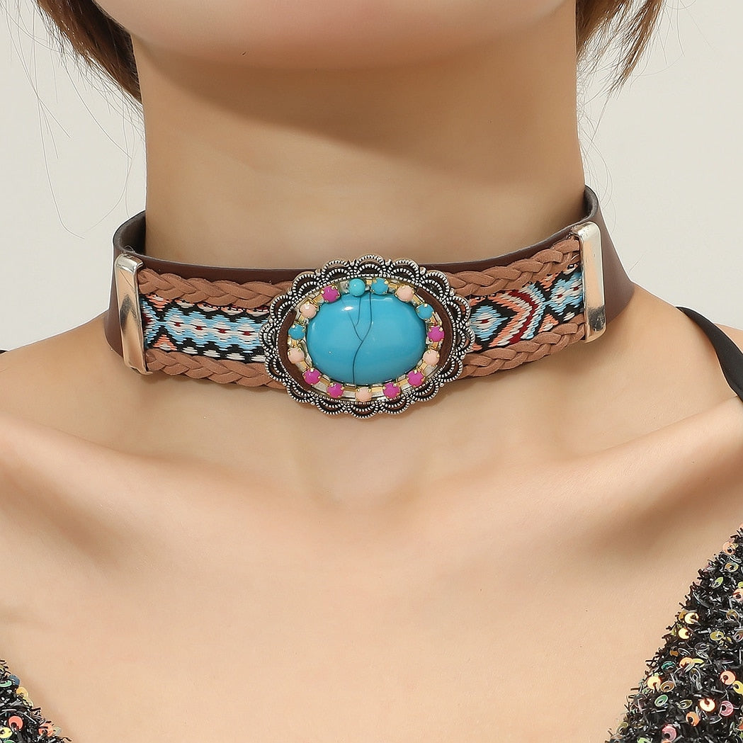 Turquoise Boho Choker: Ethnic Elegance