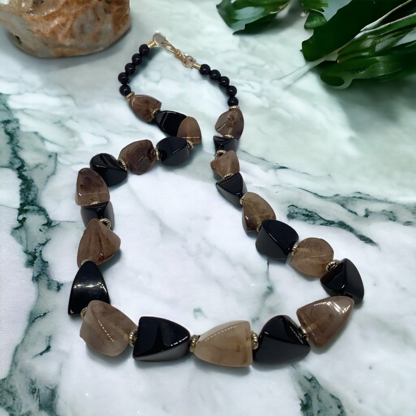 Bohemian Bliss: Brown & Black Bead Necklace for Beachy Vibes