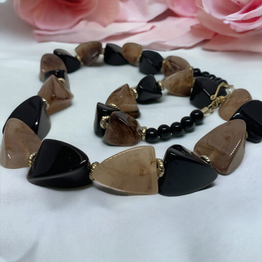 Bohemian Bliss: Brown & Black Bead Necklace for Beachy Vibes