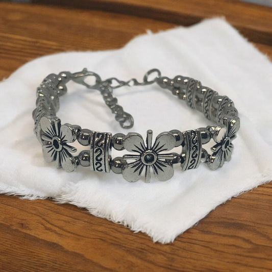 Unique Oxidized Flower Cuff Bracelet: Vintage Floral Beauty :Ace Of Craft