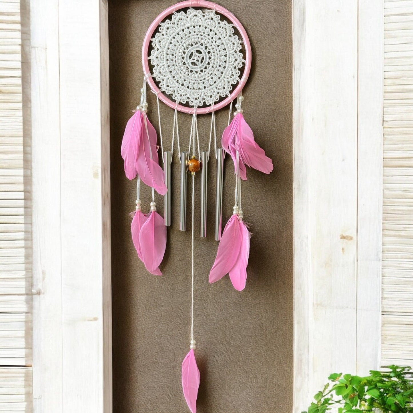 Lacey Dream Catcher with Wind Chime & Feathers | Sweet Dreams & Good Vibes | Ace of Craft