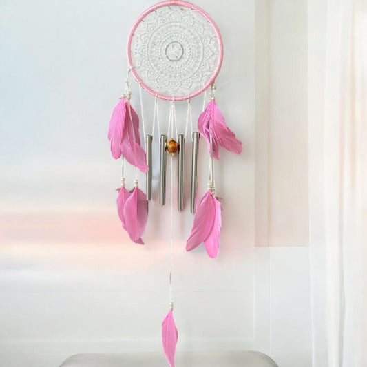 Lacey Dream Catcher with Wind Chime & Feathers | Sweet Dreams & Good Vibes | Ace of Craft