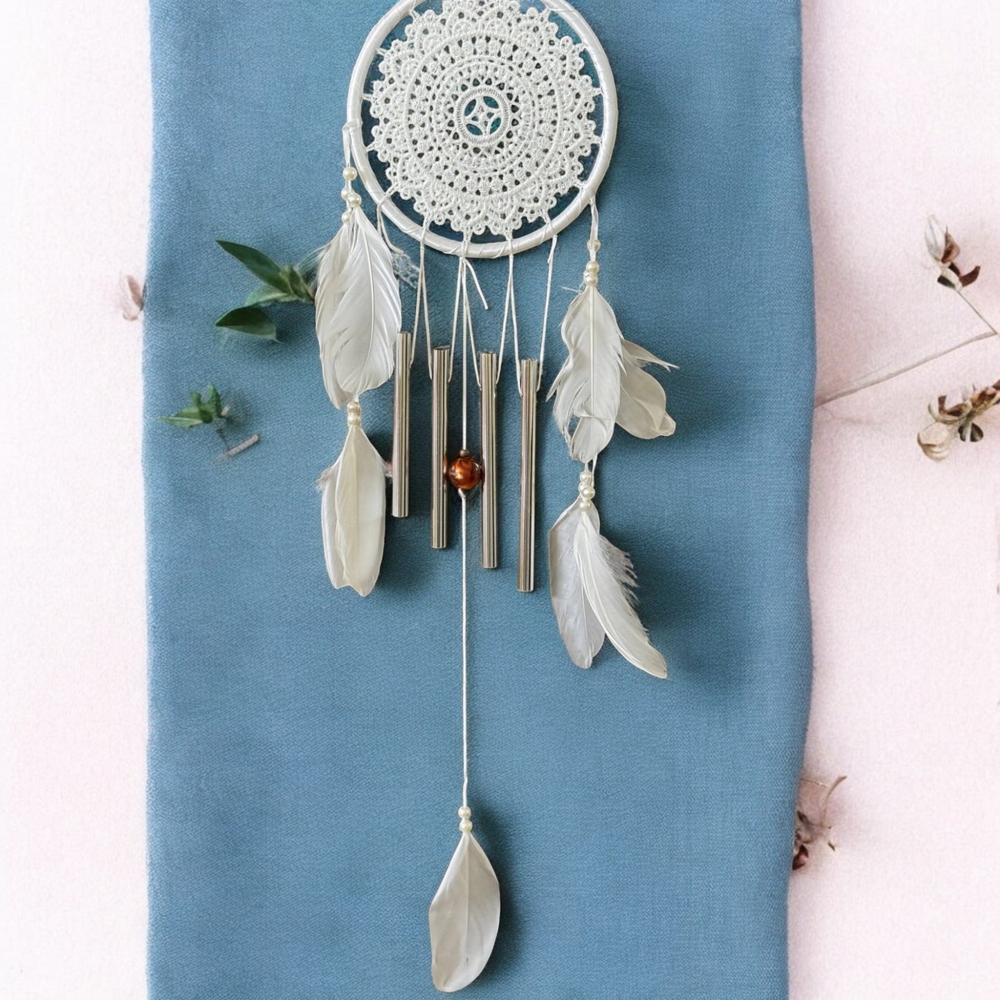 Lacey Dream Catcher with Wind Chime & Feathers | Sweet Dreams & Good Vibes | Ace of Craft