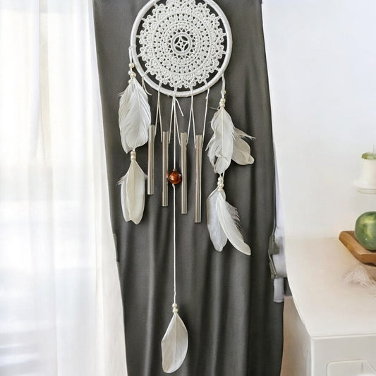 Lacey Dream Catcher with Wind Chime & Feathers | Sweet Dreams & Good Vibes | Ace of Craft