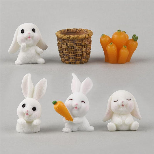 Lovely Rabbit Figurine Set | Miniature Fairy Garden Decoration