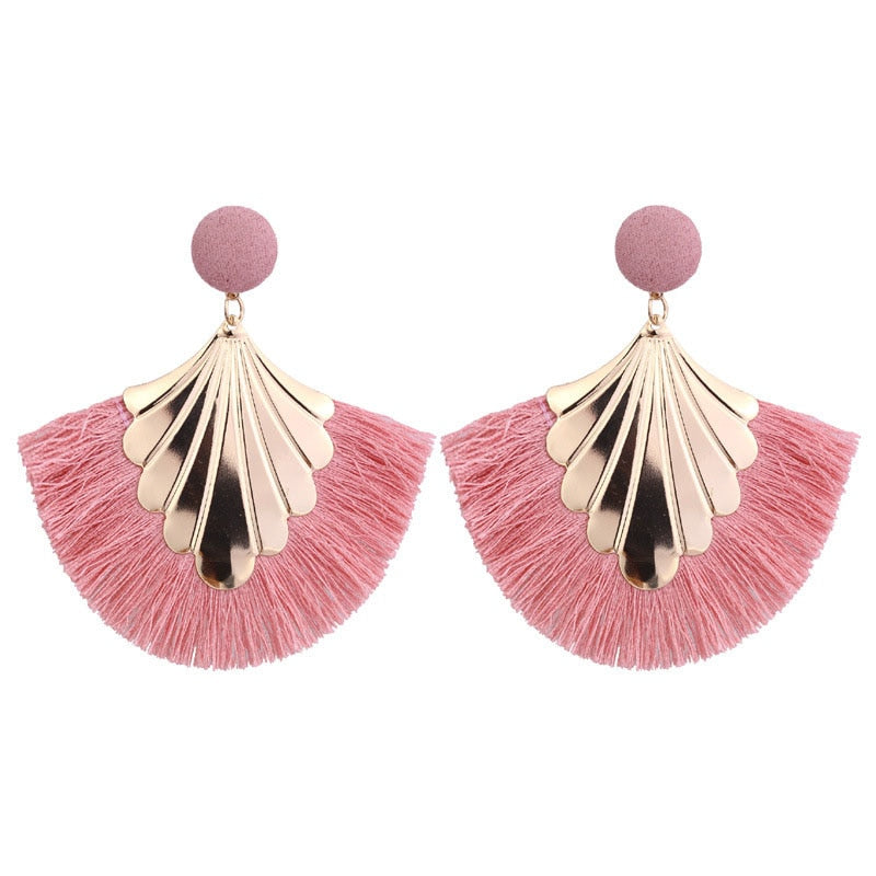 Boho Chic Fan Tassel Earrings: Vintage Statement Style