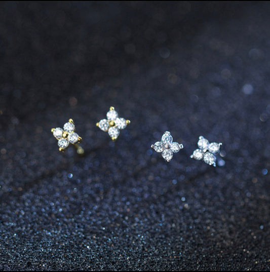 Cubic Zirconia Paved Tiny Flower Stud