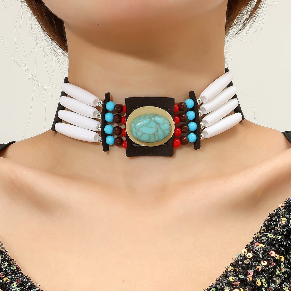 Turquoise Boho Choker: Ethnic Elegance