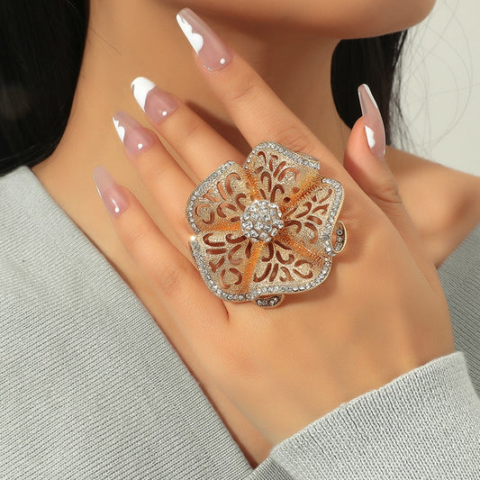 Classic Flower Zircon Ring: Adjustable Women's Jewelry